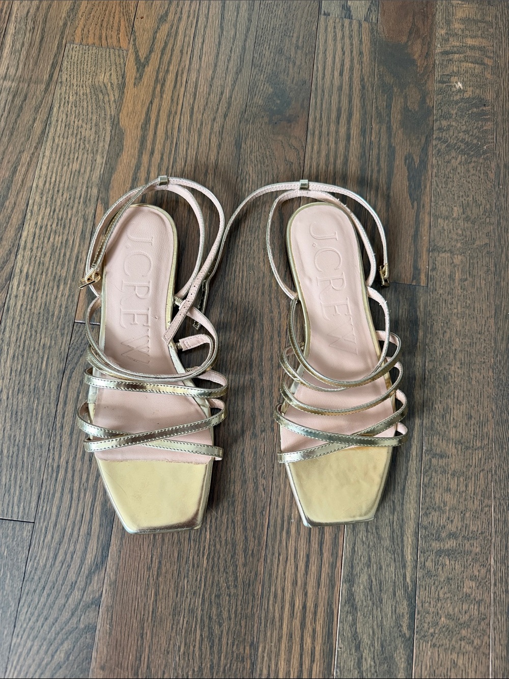 J. Crew Metallic Gold Strappy Square-Toe Heels
